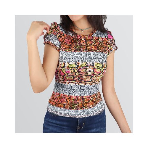 Blusa Juvenil para Dama, color Naranja con Gris