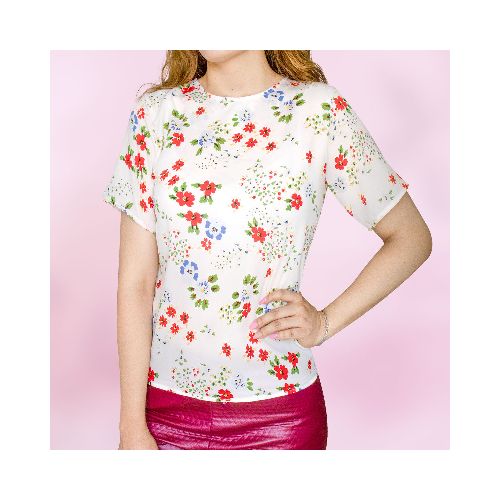 Blusa Casual para Dama con Flores color Blanco