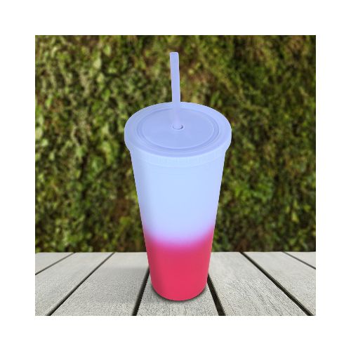 Vaso con Popote, color Lila, 650ml  