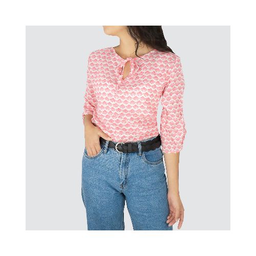 Blusa Casual con Mangas para Dama, color Blanco con Rosa