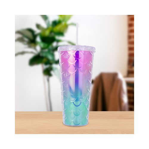 Vaso Decorado Colores con Popote, 650ml  