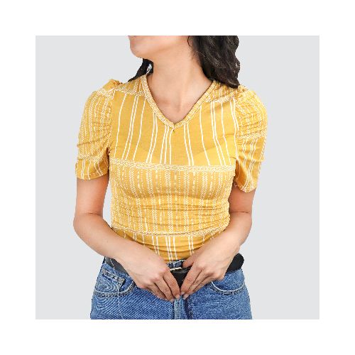 Blusa Juvenil con Manga Tipo Princesa para Dama, color Amarillo