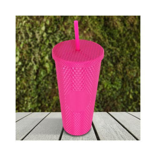 Vaso Texturizado color Fucsia con Popote 650ml  