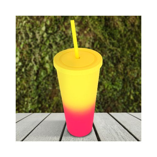 Vaso con Popote, color Amarillo, 650ml  