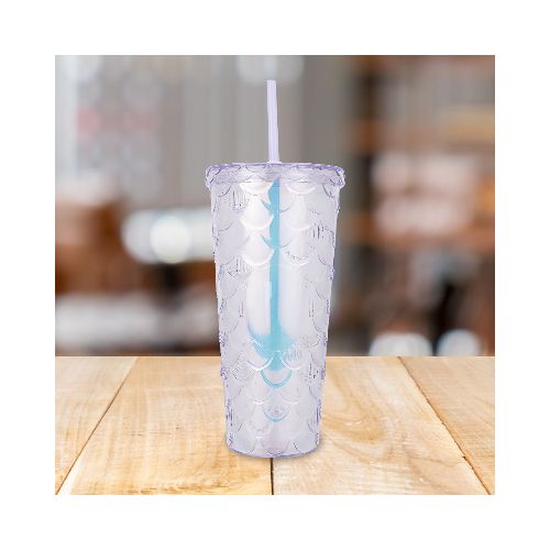 Vaso Decorado Transparente con Popote, 650ml  