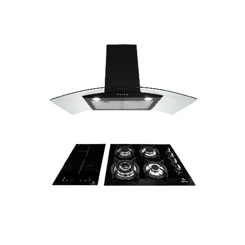 Tricombo Supra GRONA color negro con campana de pared 90cm más parrilla de inducción y parrilla de gas con 4 quemadores - La Marina va con tu estilo