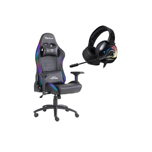 Combo Black Pro Silla Gamer Ocelot Negro con Iluminación RGB + Diadema Gamer RGB - La Marina va con tu estilo