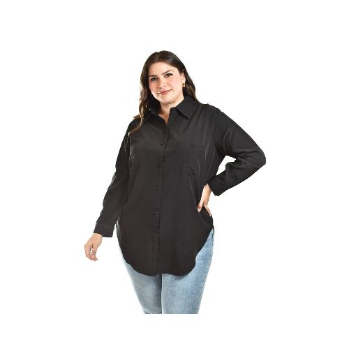 Blusa camisera para dama Roman Fashion negro 5103 - La Marina va con tu estilo