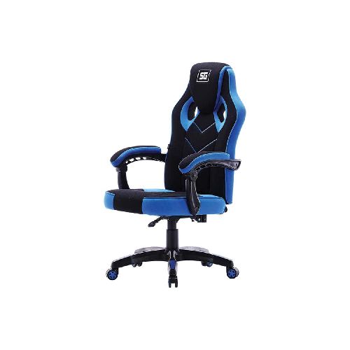 Silla Gamer Ergonómica Start The Game Azul con Negro Tapizado de Tela Automotriz Reclinable Hasta 135° con Descansabrazos. - TONY Superpapelerías | Tienda en Linea