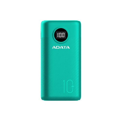 PowerBank ADATA P10000QCD - 10, 000 mAh. Dos puertos USB-A y un puerto USB-C, carga tres dispositivos simultáneamente, indicador de carga, color verde - TONY Superpapelerías | Tienda en Linea