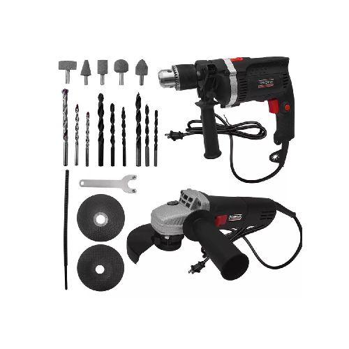 Kit Taladro Y Amoladora De 800w Con Accesorios Color Negro FO1695 - Macroherramientas