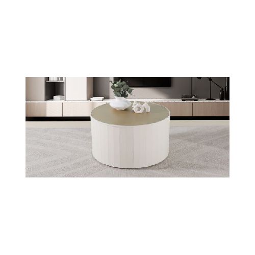 Mesa de Centro Redonda 80 cm Casa Anahí Claire Beige con Dorado  