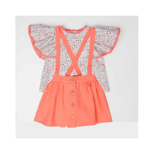 Conj.Falda Valencia naranja con blusa flores | PACHUS México