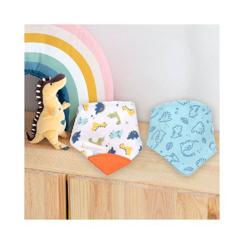 Baberos Bandana con Mordedera Azul Dinosaurios | Accesorios | BabyMink - Baby Mink. Tienda en línea