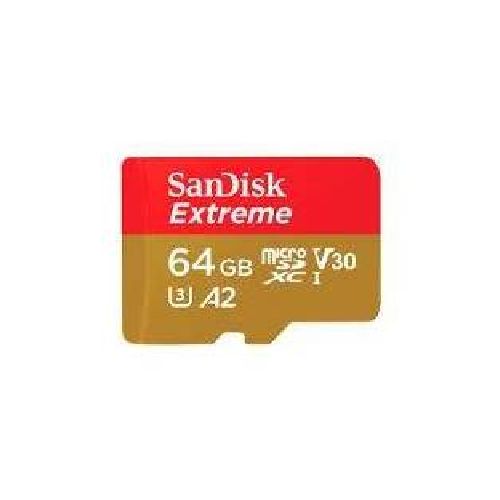 MEMORIA MICRO SD EXTREME SANDISK 64GB SDXC UHS-I  CLASE 10 C ADAPTADOR COLOR ROJO DORADO SDSQXAH-064G-GN6MA  