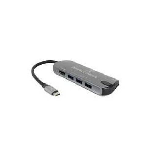 ADAPTADOR HUB CONECTOR USB TIPO C CON 3 PUERTOS USB A HEMBRA   1 HDMI PERFECT CHOICE - GRIS  