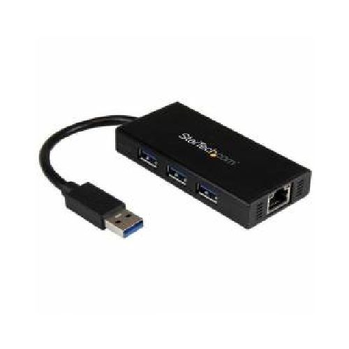 HUB USB 3.0 DE ALUMINIO CON CABLE - CONCENTRADOR DE 3 PUERTOS USB CON ADAPTADOR DE RED ETHERNET GIGABIT EXTERNO - START  