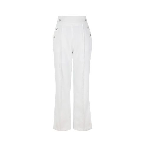 Pantalón Recto con Botones de Cristal en Costados para Mujer Basel  